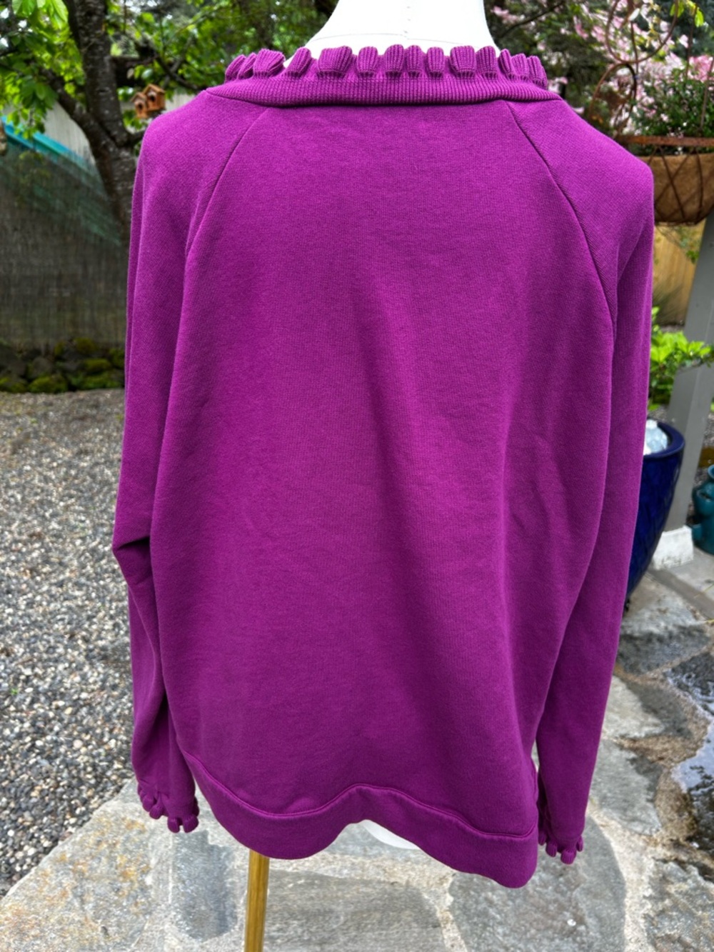 TALBOTS Purple Ruffle Neck Pullover with Gold Buttons - Picture 5 of 7